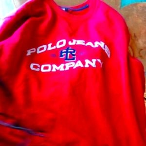 Red Men's Vintage Polo Ralph Lauren Jean Company Fleece Sweater XL
